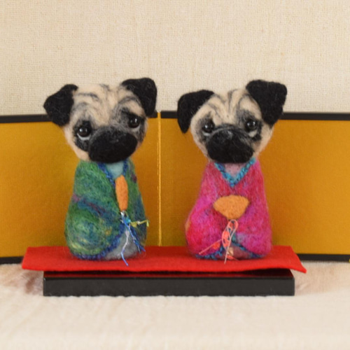 パグ お雛様 雛人形 雛飾り お祝い お節句 羊毛フェルト 犬 プレゼント