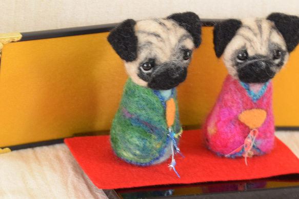 パグ　お雛様　雛人形　雛飾り　お祝い　お節句　羊毛フェルト　犬　プレゼント 6枚目の画像