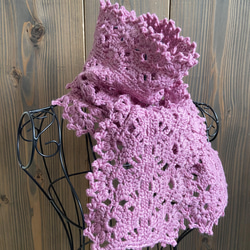 かぎ針編みウールマフラー(ピンク) 3枚目の画像