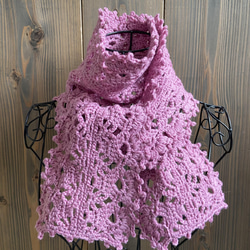 かぎ針編みウールマフラー(ピンク) 2枚目の画像