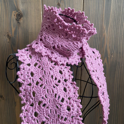 かぎ針編みウールマフラー(ピンク) 5枚目の画像