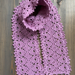 かぎ針編みウールマフラー(ピンク) 1枚目の画像