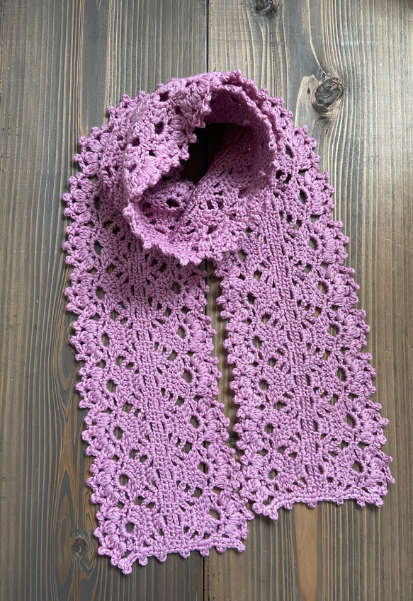 かぎ針編みウールマフラー(ピンク) 1枚目の画像