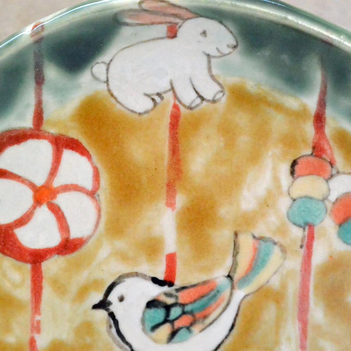 茶碗　雛まつり内絵 御節句柳桃雛絵茶碗 中村陶彩作茶碗 京焼 茶道具 抹茶碗 お正月 鶴松