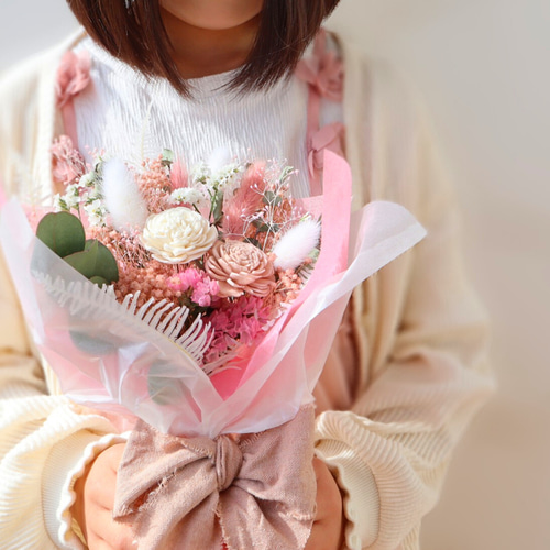 確認用　　ドライフラワー ピンクベージュ束 おまかせピンク系】ドライフラワーの花束Sサイズ | Calon DRY