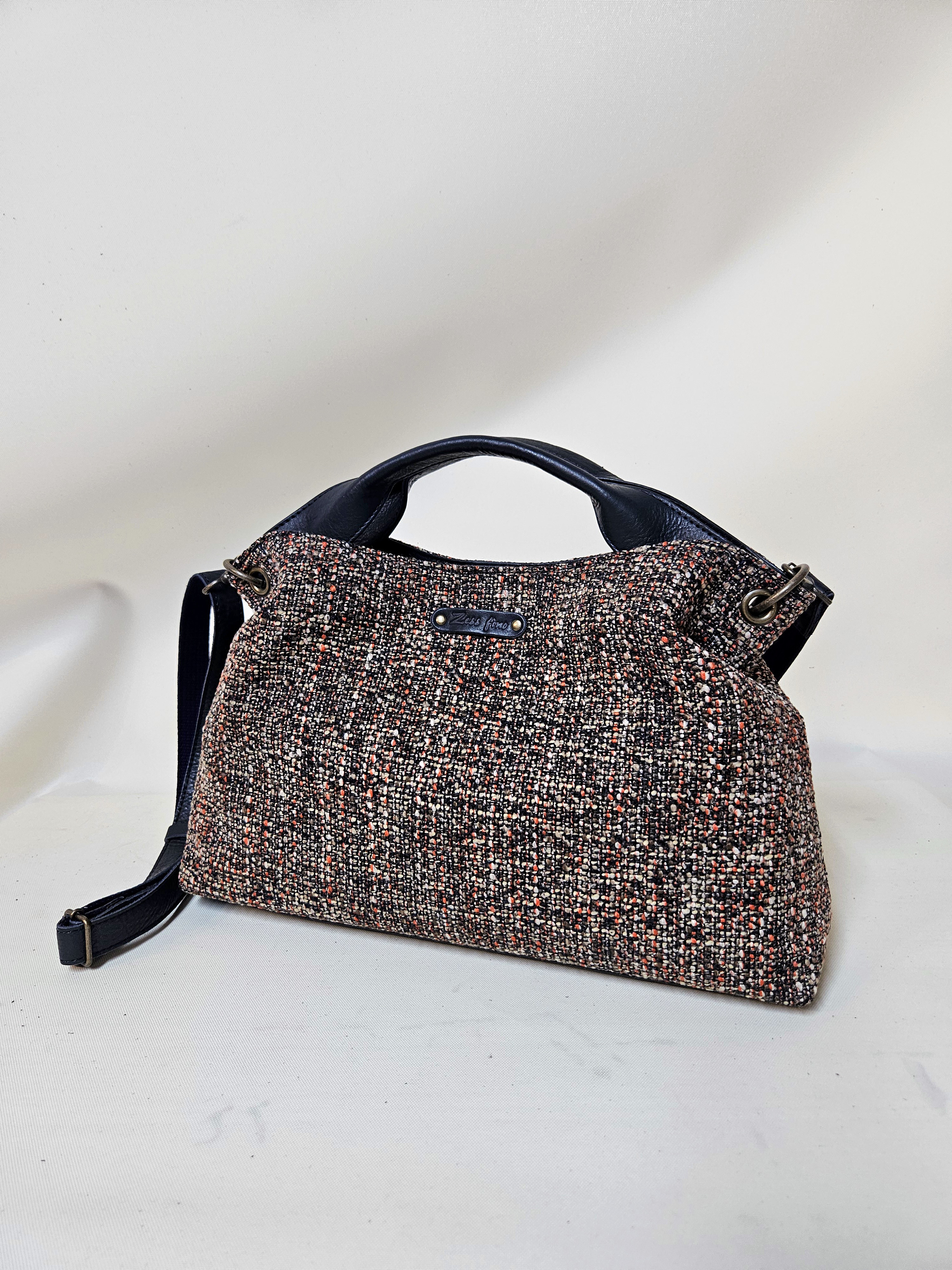 新色　日本製 Zess fino   ツイード×本革トート ショルダーバッグ 2WAY　贅沢な口元裏側底もヌメ革使用