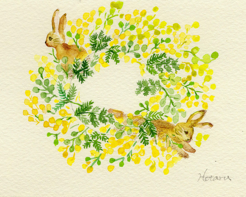 ★森 恵子【色絵 うさぎ図 20cm 中鉢】1990年～2000年の個展で購入 ☆森 恵子【色絵 うさぎ図 20cm 中鉢】1990年～2000年の個展で購入