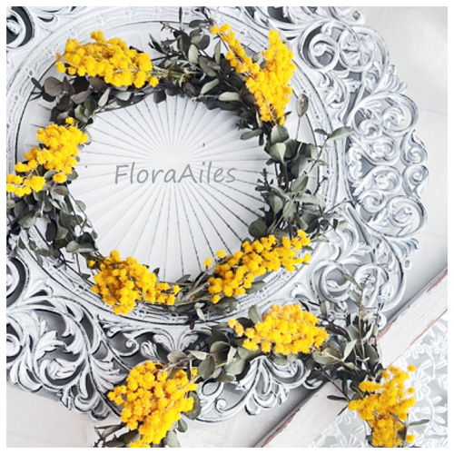 可愛いミモザとユーカリのミニドライフラワーリース【メッセージカード