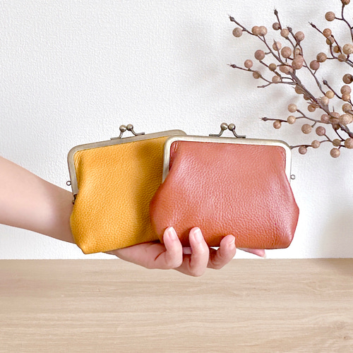 親子がま口お財布　ハンドメイド　革 大人気／イタリアンシュリンクレザーの親子がま口財布＆おまけの
