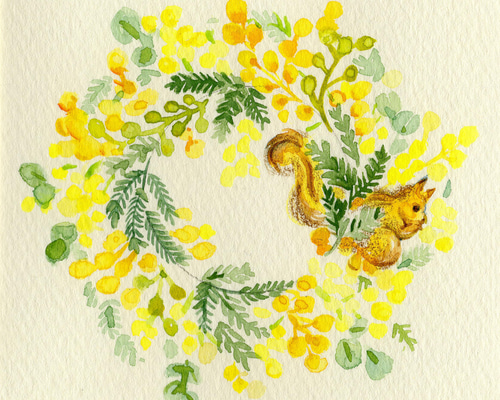 水彩画 原画 ミモザの花束 - メルカリ