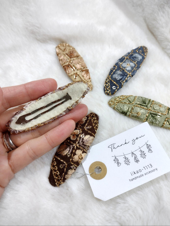 8color【7㌢】大人も似合うインド刺繍リボンのヘアピン　ぱっちんピン　 7枚目の画像