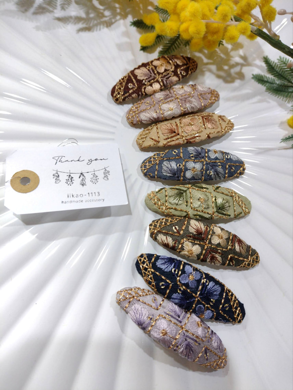 8color【7㌢】大人も似合うインド刺繍リボンのヘアピン　ぱっちんピン　 2枚目の画像