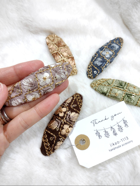 8color【7㌢】大人も似合うインド刺繍リボンのヘアピン　ぱっちんピン　 6枚目の画像