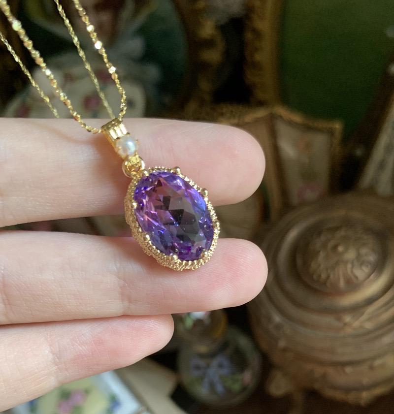 ギャラクシー ウエスタン ヴィンテージ パープルブルー グラデーション キラキラ ストーンネックレス