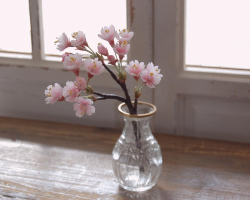 ◇粘土のお花◇ 桜 一輪挿し オルリム・シングルベース S641 ◇粘土のお花◇ 桜 一輪挿し オルリム・シングルベース S641