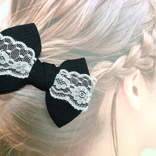 黒リボンと白レースのヘアゴム2個set ヘアゴム epika 通販 13335513