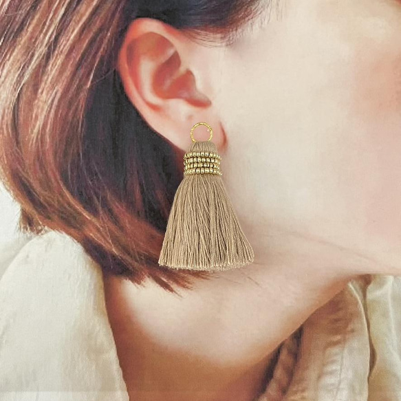 2pcs★volume bijou tassel・mocha camel（ボリュームタッセルチャーム） 3枚目の画像