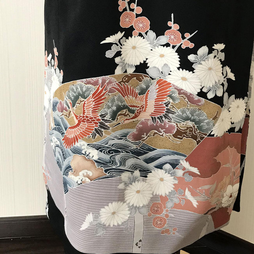 アオザイ 風 スリット ワンピース ドレス 【 着物リメイク 】 黒留袖