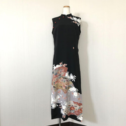 アオザイ 風 スリット ワンピース ドレス 【 着物リメイク 】 黒留袖