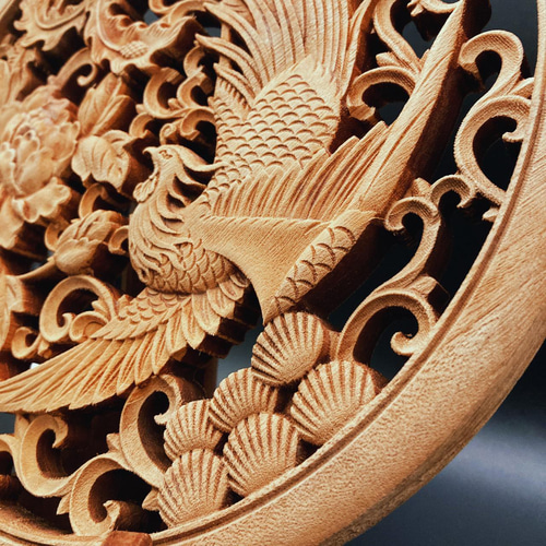 鳳凰牡丹3 26.5cm（ほうおう・ぼたん) 参次元彫刻『雅』 透かし