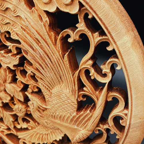 玉石彫刻 鳳凰牡丹 大型彫刻 約45cm x 22cm