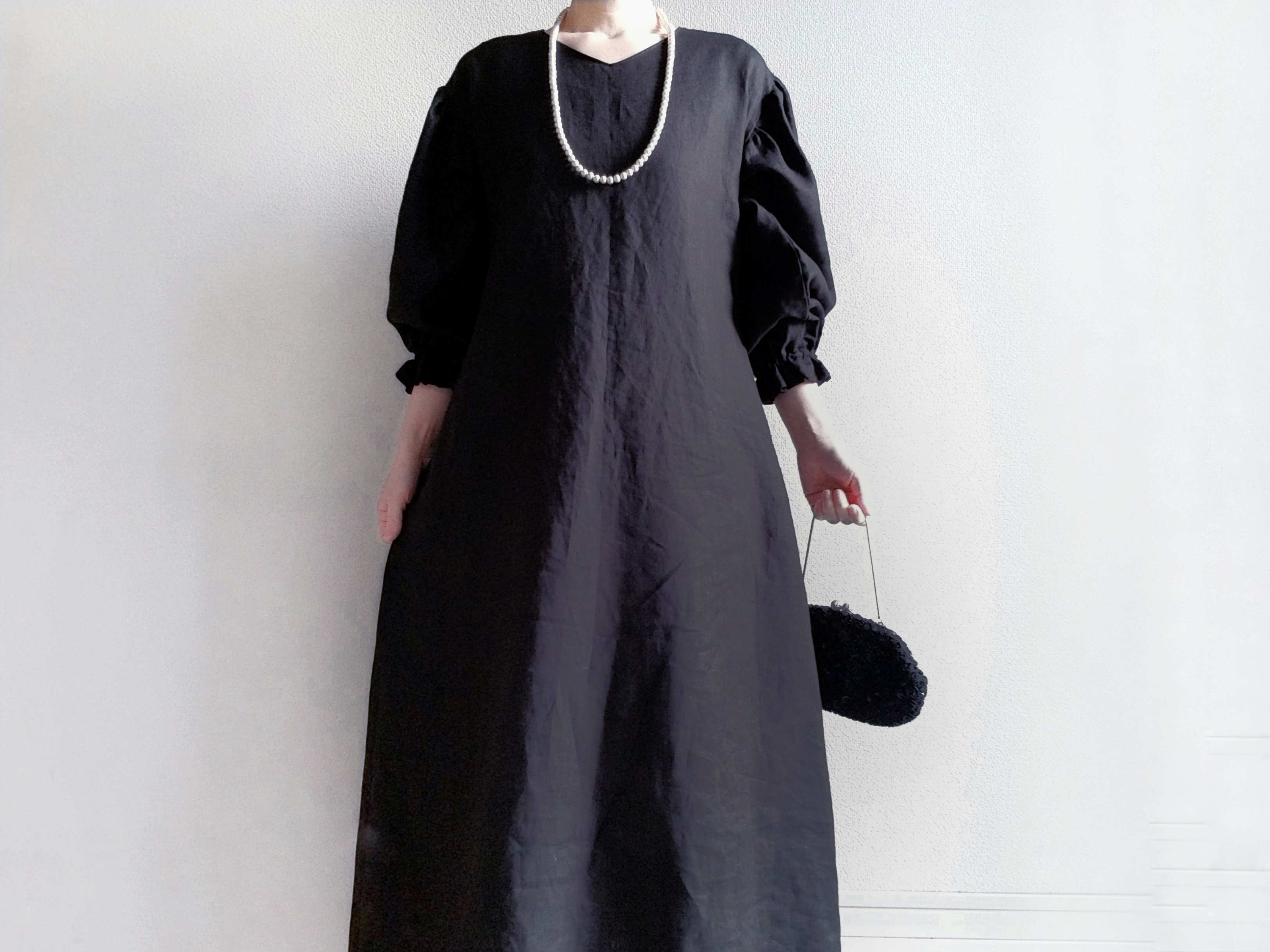 お家で洗える！着回せるナチュラルなフォーマルワンピース♡BELGIAN LINEN 100% 漆黒ポケットや丈選べます！