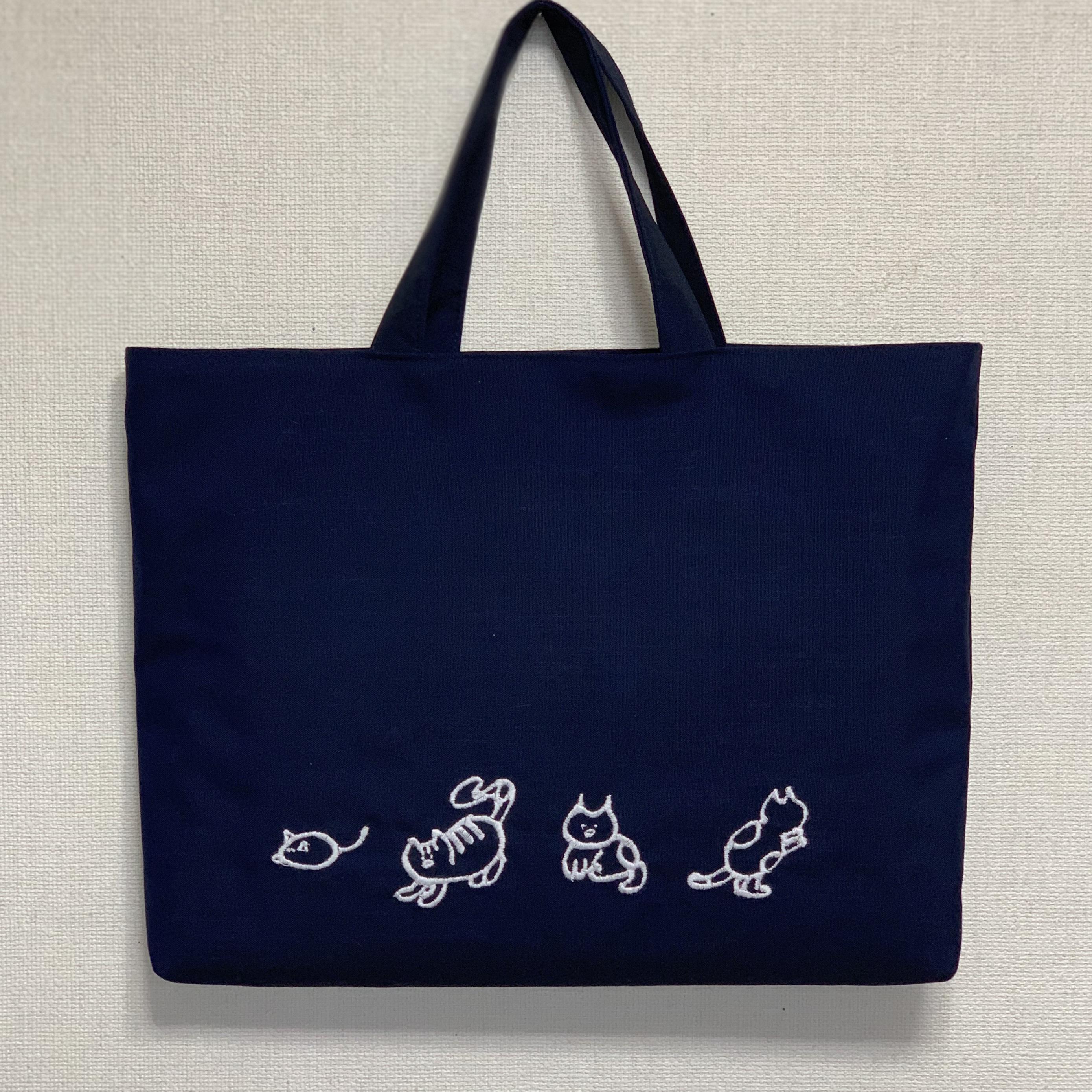 ねこまま　【スモッキング】スケッチブック用　レッスンバッグ 送料無料》入園入学にも！レッスンバック 猫刺繍 その他バッグ