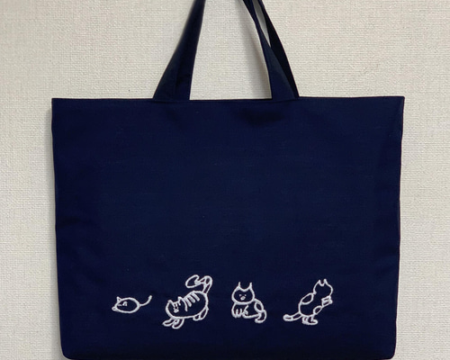 ねこまま　【スモッキング】スケッチブック用　レッスンバッグ スモッキング刺繍のレッスンバッグ - atelier Lily* | minne