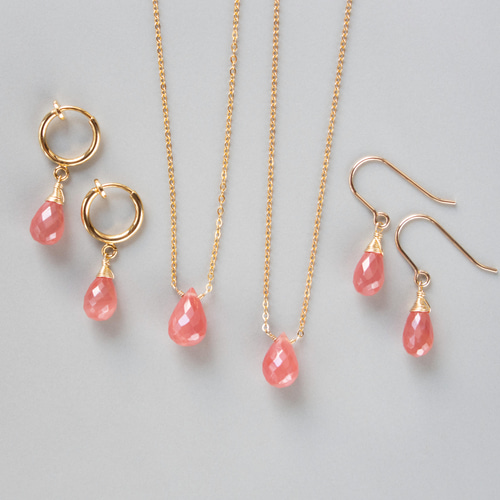 インカローズ（ロードクロサイト）のドロップネックレス（14KGF