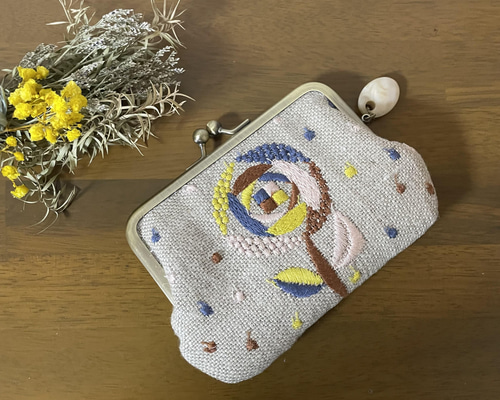 ミナペルホネン　親子がま口　財布　ハンドメイド　タンバリン 親子がま口財布 ミナペルホネン サンドローズ&タンバリン がま口