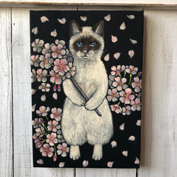 「幸せだよ」SMサイズ額付きアート作品原画 猫 徳島洋子作品 ★ 星月猫 2枚目の画像