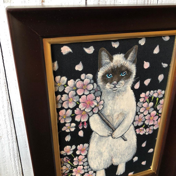 「幸せだよ」SMサイズ額付きアート作品原画 猫 徳島洋子作品 ★ 星月猫 6枚目の画像