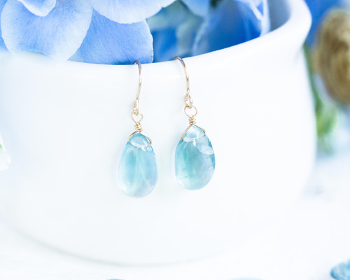 希少♡宝石ブルーグリーンフローライト・フロライトAAA☆ピアス