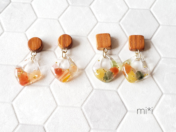 【送料無料】*◇ウッドビーズと レジンピアス・イヤリング◇*金属アレルギー対応・サージカルステンレス使用 6枚目の画像