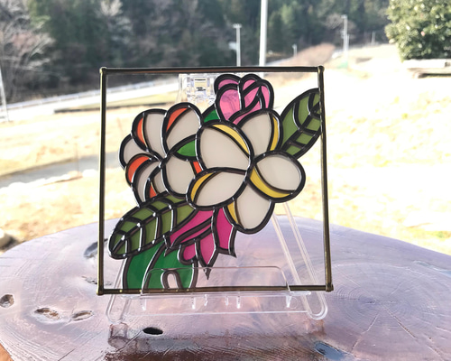 ステンドグラス　プルメリア プルメリア 》ステンドグラス風 その他アート Ohanasake 通販 12871064