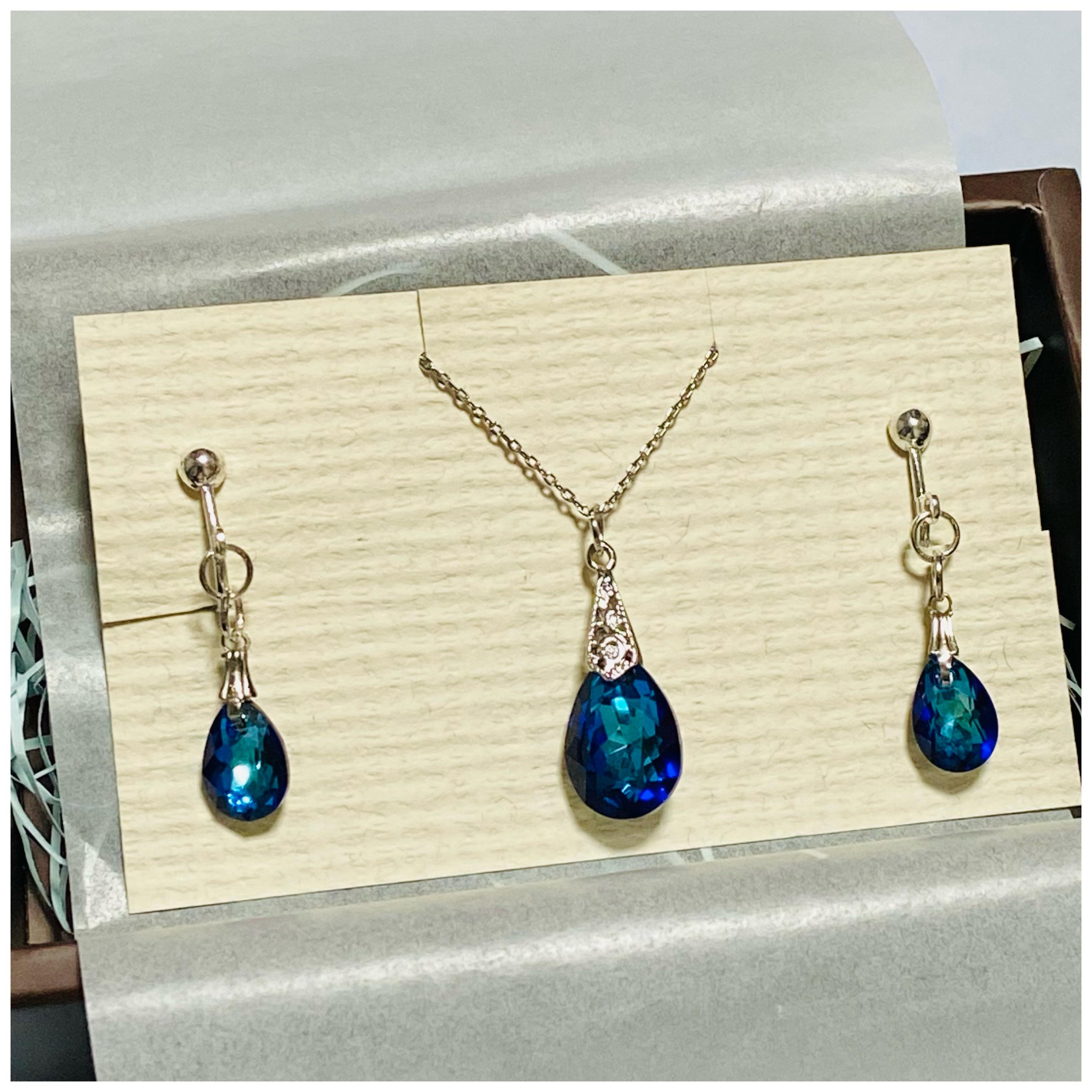 【Creema限定送料無料】一点限定　★スワロフスキー A6433 ネックレス&イヤリングセット★バミューダブルー