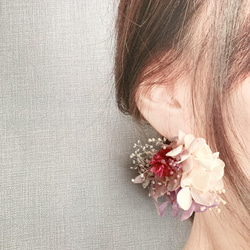 マゼンタピンク×ホワイト×紫陽花(L)】ドライフラワー ピアス 