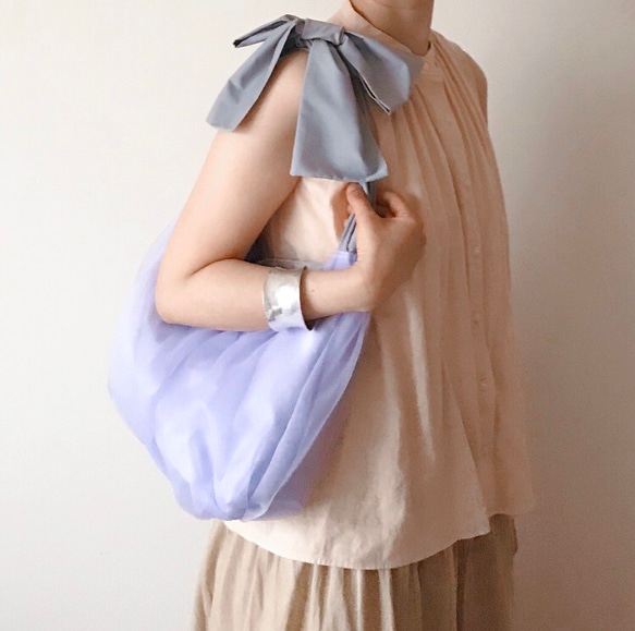 【受注生産】〈3way〉  ribbon tote bag （パープル） 7枚目の画像