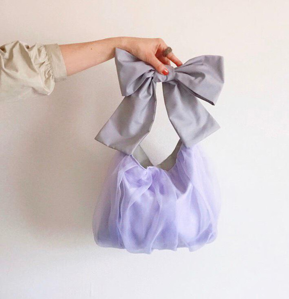 【受注生産】〈3way〉  ribbon tote bag （パープル） 3枚目の画像