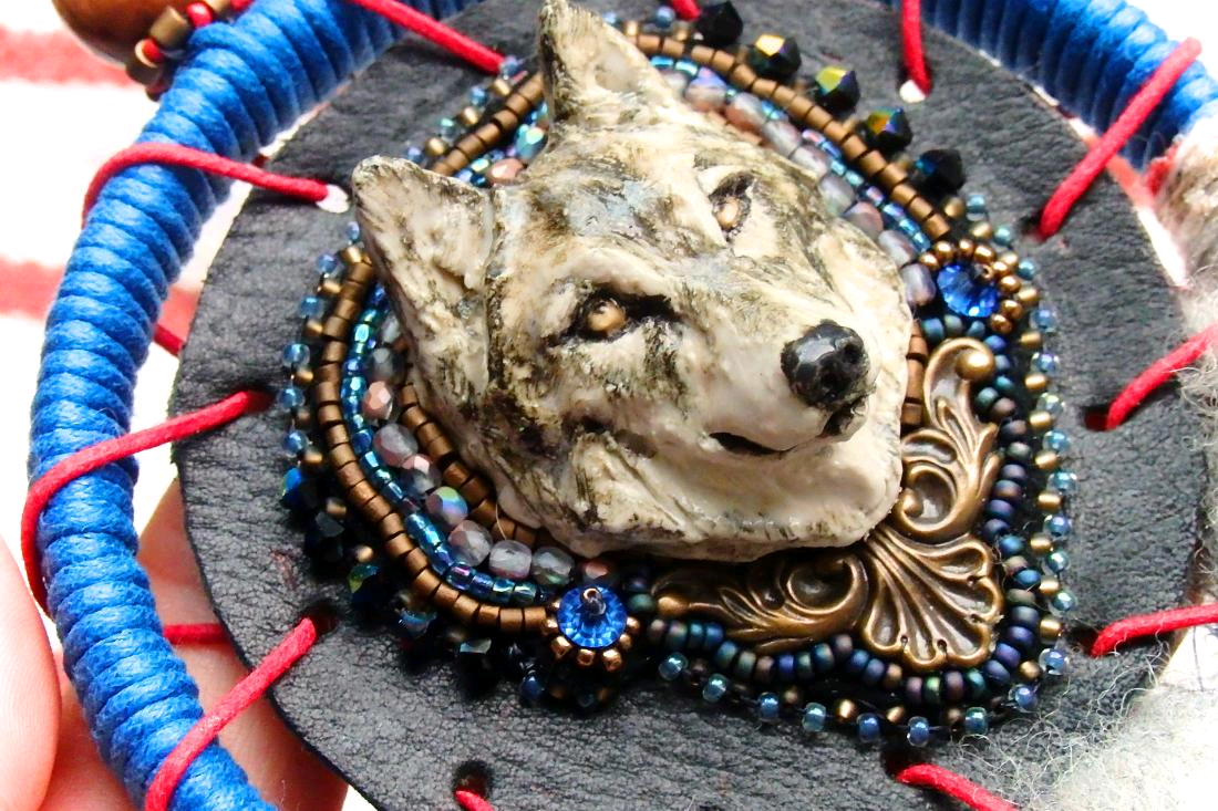 安らかな夢見に誘う ウルフドリームキャッチャー　　Wolf Dreamcatcher