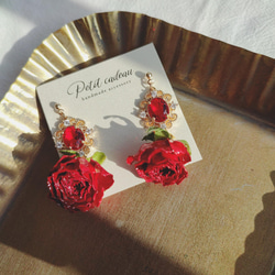 オレンジ薔薇 パール 薔薇ピアス イヤリング ピアス（その他