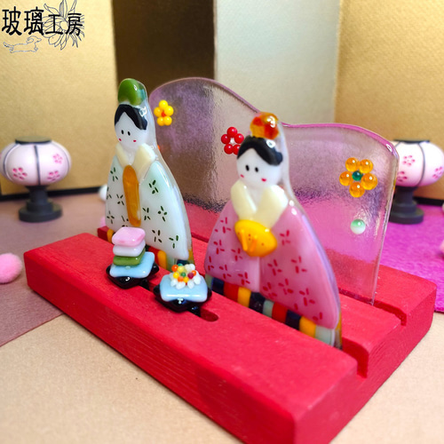 ひな祭り おひなさま ひな飾り ガラス フュージング 省スペース