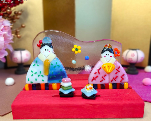 ひな祭り おひなさま ひな飾り 桃の節句 ガラス フュージング 省