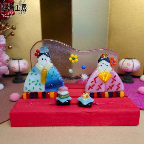 ひな祭り おひなさま ひな飾り 桃の節句 ガラス フュージング 省