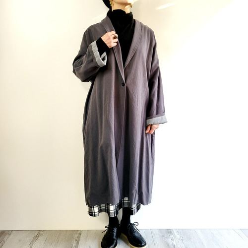 即納】さっと羽織れるアンティークなコットンリネンのコート☆裏地の