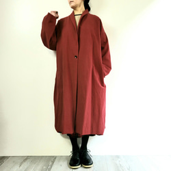 【即納】さっと羽織れるアンティークなコットンリネンのコート☆裏地のツートンが可愛い1枚　レッド 13枚目の画像