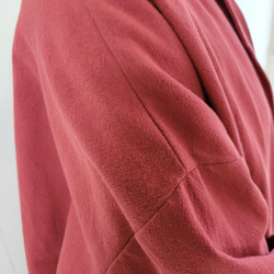 【即納】さっと羽織れるアンティークなコットンリネンのコート☆裏地のツートンが可愛い1枚　レッド 2枚目の画像