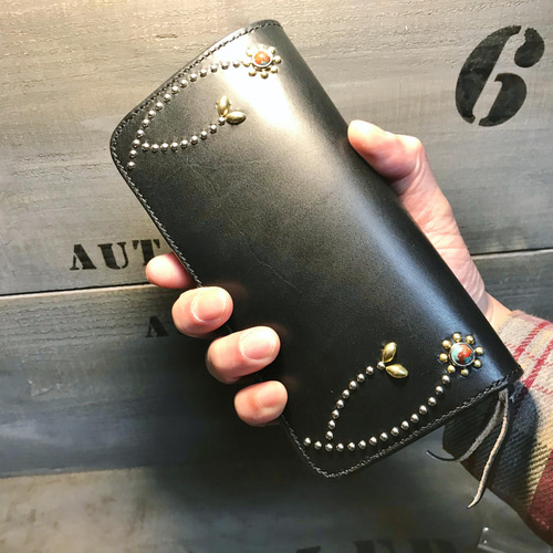 スタッズウォレット サドルレザー 革財布 手縫い レザー