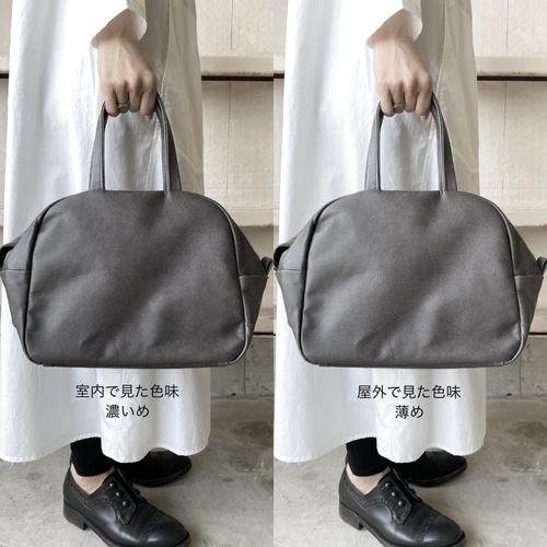 ファスナーの無いmボストン（A5サイズ）とても柔らかい牛革 少し緑っ