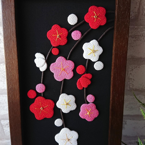 梅とウグイス 早春のちりめん押し絵 その他インテリア雑貨 夢さき 通販